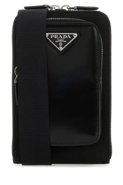 Prada Black Nylon And Leather Phone Case In Nero