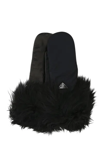 PRADA BLACK NYLON AND NAPPA LEATHER GLOVES