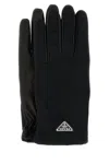Prada Black Nylon And Nappa Leather Gloves In Green