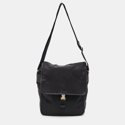 Pre-owned Prada Black Nylon And Saffiano Leather Flap Messenger Bag