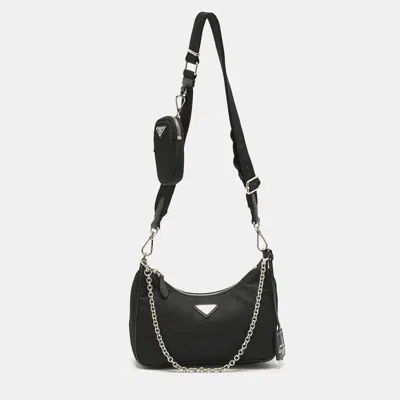 Pre-owned Prada Black Nylon And Saffiano Leather Re-edition 2005 Shoulder Bag