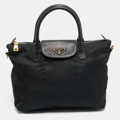 Pre-owned Prada Black Nylon And Saffiano Leather Zip Satchel