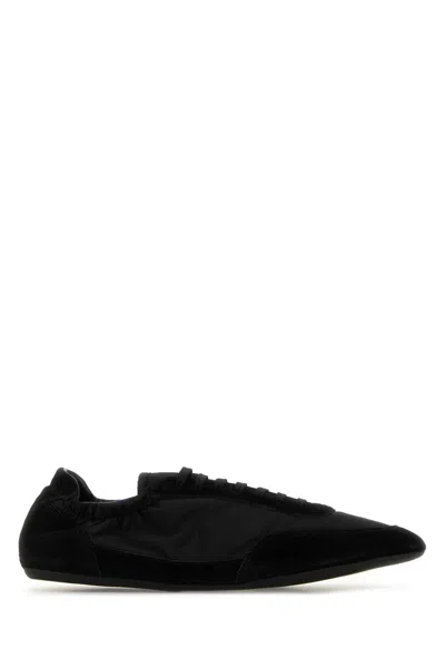 PRADA BLACK NYLON AND SUEDE SNEAKERS