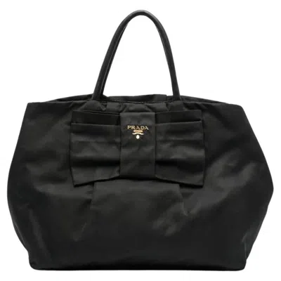 Pre-owned Prada Black Nylon Bow-detail Handbag