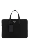 Prada Black Nylon Brief Case In Black