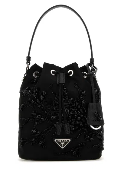 Prada Black Nylon Bucket Bag In Nero