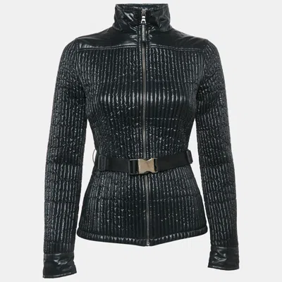Pre-owned Prada Black Nylon Buckle Belted Zip-up Jacket S