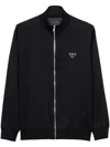 Prada Mens Black Superfine Triangle-logo Wool Knitted Cardigan In Black