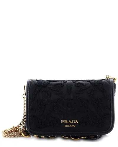 Prada Black Nylon Corsaire Belt Bag Embroidered Quilted Tessuto Small  (authentic Pre-loved) In Blue