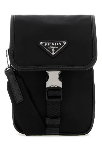 Prada Nylon Bag Crossbody Leather Trimmings In Black