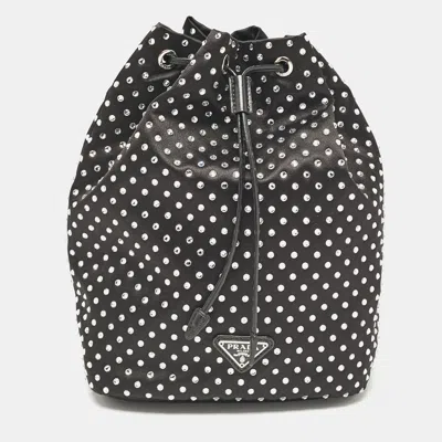 Pre-owned Prada Black Nylon Crystals Embellished Drawstring Pouch