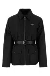 Prada Re-nylon Down Jacket With Belt In Nero
