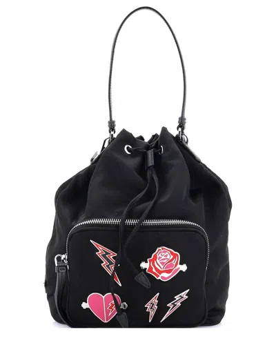Prada Black Nylon Drawstring Bucket Bag Embellished Tessuto Small (authentic  Pre-loved)