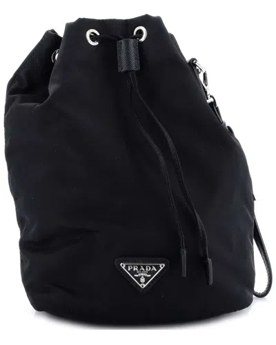 Prada Black Nylon Drawstring Wristlet Bucket Bag Small (authentic Pre-loved)