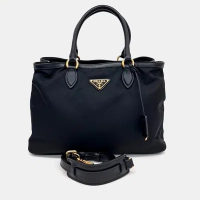 Pre-owned Prada Black Nylon Fabric Tote And Shoulder Bag