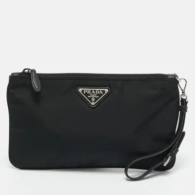 Pre-owned Prada Black Nylon Flat Wristlet Pouch