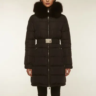 Pre-owned Prada Black Nylon Fur Trim Down Jacket S
