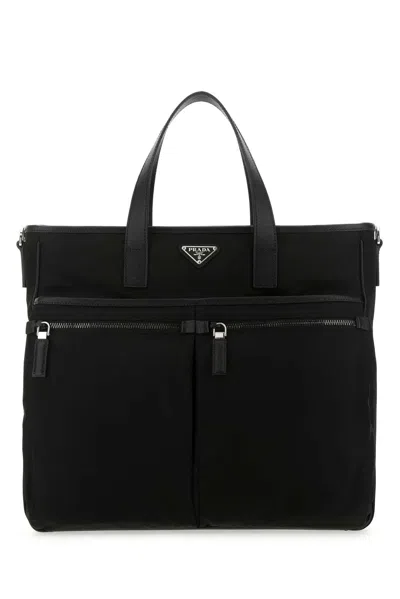 Prada Black Nylon Handbag In Yellow