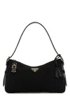 Prada Aimee Large Re-nylon And Leather Shoulder Bag With Padlock In Nero