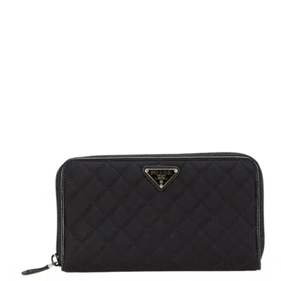 Pre-owned Prada Black Nylon Leather Long Wallet (bi-fold) ()