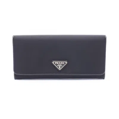 Pre-owned Prada Black Nylon Leather Long Wallet (bi-fold) ()