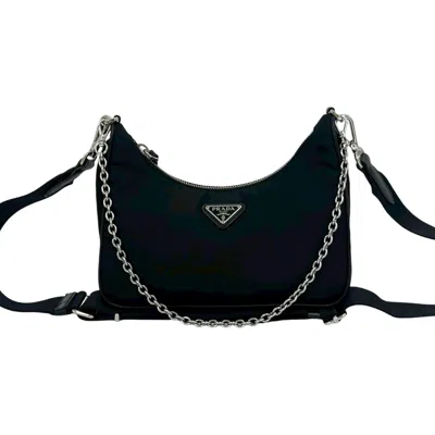 Pre-owned Prada Black Nylon Leather Pochette Pouch Shoulder Bag ()