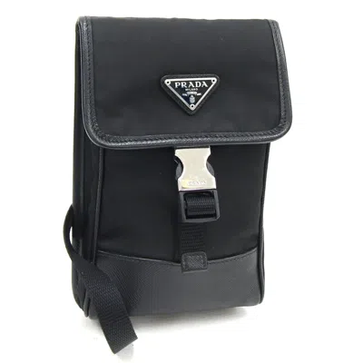 Pre-owned Prada Black Nylon Leather Pochette Shoulder Bag ()