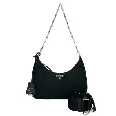 Pre-owned Prada Black Nylon Leather Pouch Shoulder Bag ()