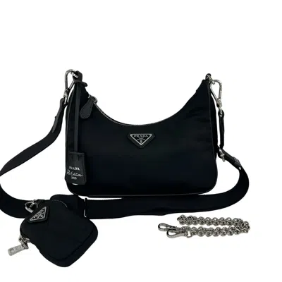 Pre-owned Prada Black Nylon Leather Pouch Shoulder Bag ()