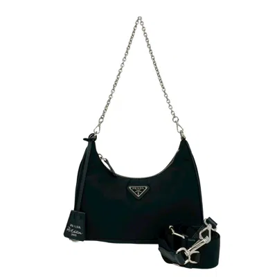 Pre-owned Prada Black Nylon Leather Pouch Shoulder Bag ()