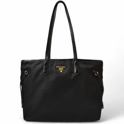 Pre-owned Prada Black Nylon Leather Tote Bag ()