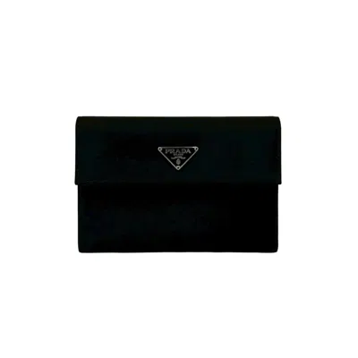 Pre-owned Prada Black Nylon Leather Wallet (tri-fold) ()