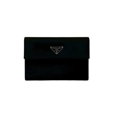 Pre-owned Prada Black Nylon Leather Wallet (tri-fold) ()