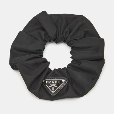 Pre-owned Prada Black Nylon Logo Plaque Hair Scrunchie