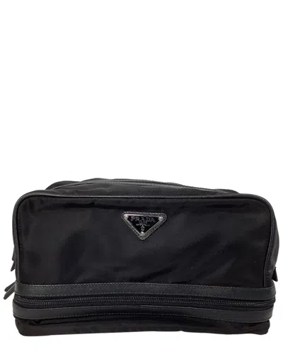 Prada Black Nylon Logo-plaque Toiletry Pouch Bag (authentic Pre-loved)