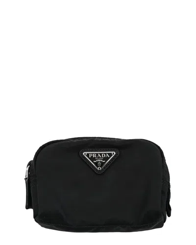 Prada Black Nylon Logo-triangle Make-up Bag (authentic Pre-loved)