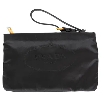Pre-owned Prada Black Nylon Logo Wristlet Clutch Bag 1nh545