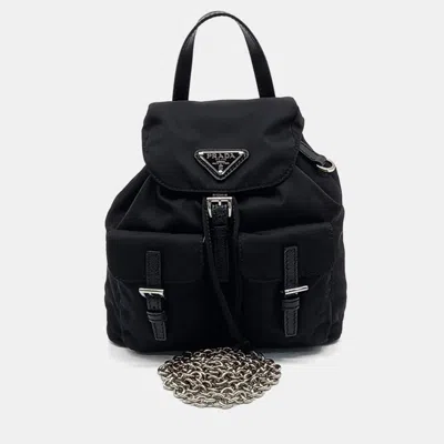 Pre-owned Prada Black Nylon Mini Backpack Chain Crossbody Bag