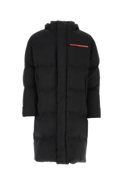 Prada Down Jacket Oversize Hooded Design In Black