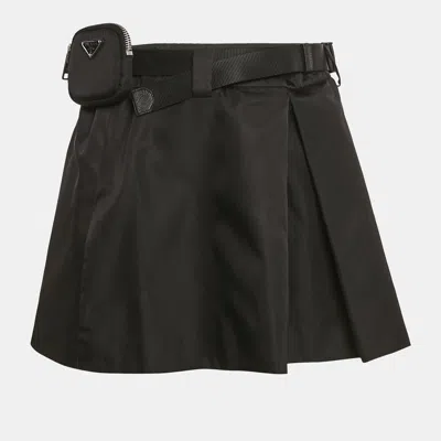 Pre-owned Prada Black Nylon Pouch Belted Mini Skirt M