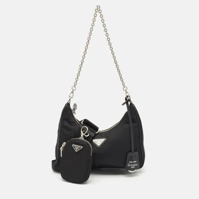 Pre-owned Prada Black Nylon Re-edition 2005 Shoulder Bag