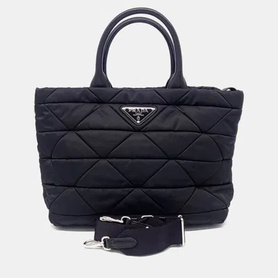Pre-owned Prada Black Nylon Re-nylon Tessuto Quilted Tote And Shoulder Bag