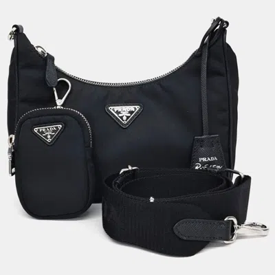 Pre-owned Prada Black Nylon Re-nylon Tessuto Strap Hobo Bag