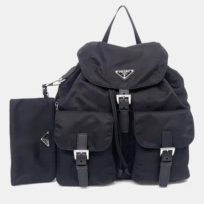 Pre-owned Prada Black Nylon Re-nylon Two-pocket Backpack