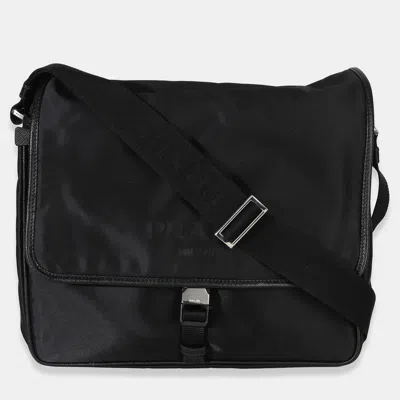 Pre-owned Prada Black Nylon Saffiano Logo Buckle Messenger Bag