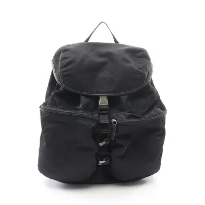 Pre-owned Prada Black Nylon Saffiano Triangle Backpack Handbag ()