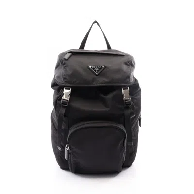 Pre-owned Prada Black Nylon Saffiano Triangle Backpack Handbag ()