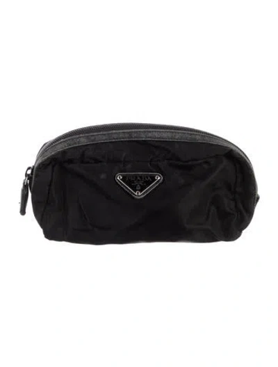 Pre-owned Prada Black Nylon Saffiano Trim Cosmetic Pouch