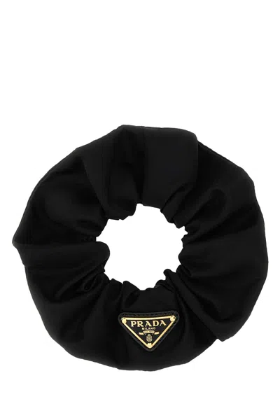 Prada Triangle Logo Enamel Scrunchie In Black