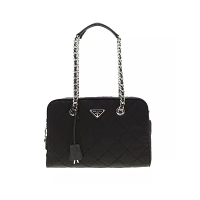 Prada Black Nylon Shoulder Bag In White